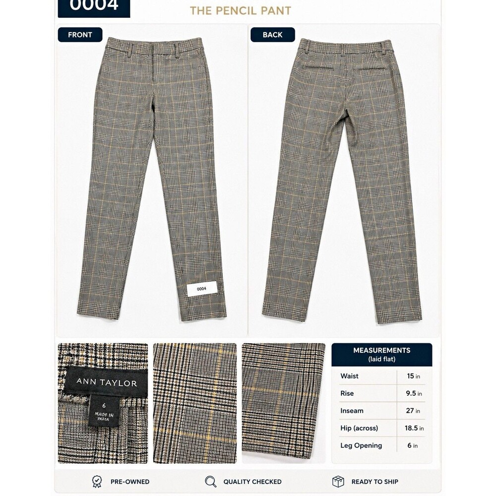 Ann Taylor The Pencil Pant Women’s Size 6 Plaid Trousers Gray Black Yellow